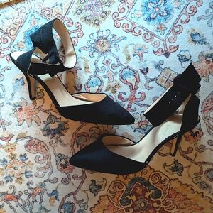 Zara Ankle Strap Faux Suede Kitten Heels Black